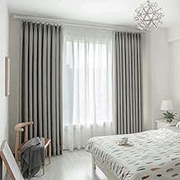 Leadtimes Grey Living Room Blackout Curtains 96 Inch Length 2 Panels Bedroom Grommet Textured Linen Room Darkening Decorative Window Treatment (Grey, 72" W x 96" L)