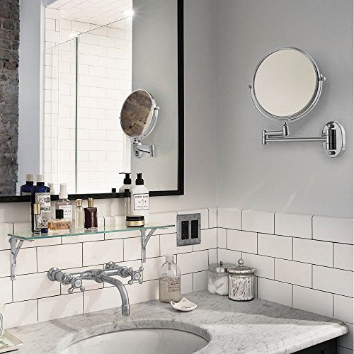 Cozzine Wall Mount Makeup Mirror, 10X Magnifying Two Side Vanity Extendable Bathroom Mirror, Chrom Finish (10X, Silver)