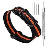 CIVO Heavy Duty G10 Zulu Military Watch Bands NATO Premium Ballistic Nylon Watch Strap 5 Black Rings with Stainless Steel Buckle 20mm 22mm 24mm (black pumpkin, 20mm)