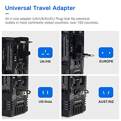 Updated 2019 Version 2000W Travel Adapter,International Universal Travel Plug Adapters Voltage Converter Power Set Down 220V to 110V for US to UK AU Europe Worldwide Over 160 Countries