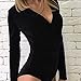 Young17 Long Sleeve Sexy Deep V Neck Velvet Bodysuit Leotard Top Women Snap Crotch Skinny Jumpsuit