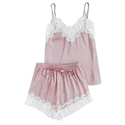 MRULIC Damen Nachtwäsche Anzug Satin Sling Pyjamas Dessous Spitze Bowknot Nachthemd Unterwäsche