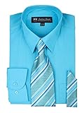 Men's Dress Shirt, Tie & Hanky Set-Turquoise XL (17-17.5) Neck 34/35 Sleeve
