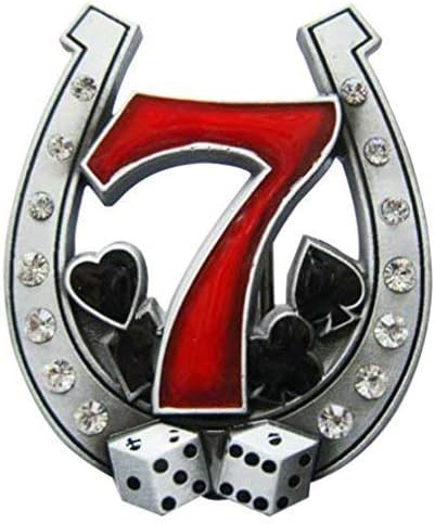 Lucky Charm Buckle LUCKY 7, with horseshoe & Rhinestone Belt Buckle