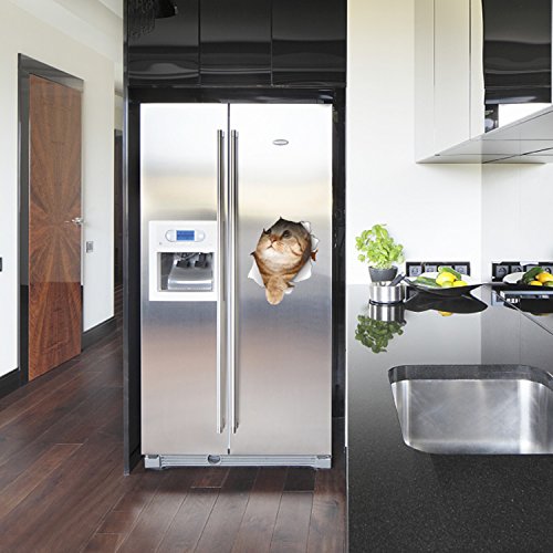 Greatstar DIY 3D Through The Wall Lovely Dog&cat Fridge Stickers Bathroom Toilet Cover Water Tanks Decal (Cat2)