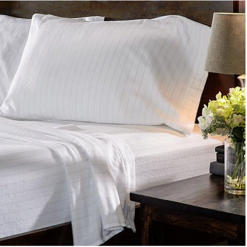 MARRIKAS HEAVYWEIGHT 6 OZ. GERMAN FLANNEL SHEET SET CALIFORNIA KING WHITE WITH GREY STRIPES