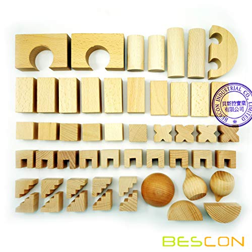 Original Wood Building Blocks Wooden Toys 52pcs Set with Canvas Carry Case, Baby Children Early Educational Enlightenment Toy, Natural Finishing