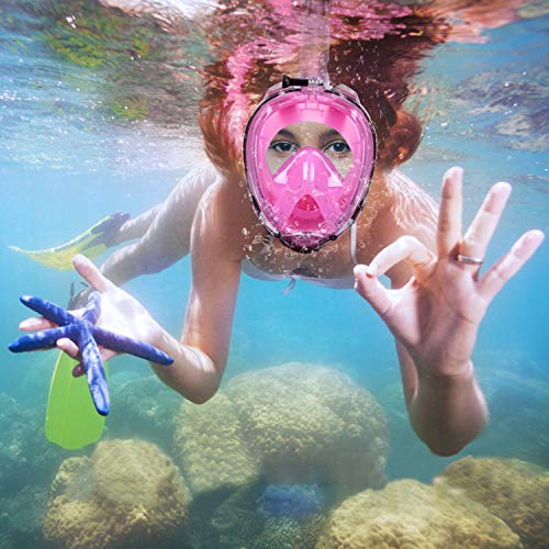 COSVII Snorkel Mask Full Face, Diving Mask with 180° Panoramic View & Detachable Camera Mount, Anti Fog & Anti Leak, Swimming Mask with Adjustable Head Straps for Adults (Pink, Small/Medium) - Thumbnail 6