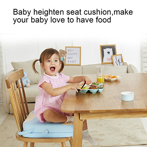 Kids Dining Chair Increasing Cushion - WER Baby Portable Dismountable Adjustable Highchair Booster Memory Foam Seat Cushion Washable Thick Chair Seat Pads Buckle Strap(Type A)
