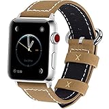7 Colors Compatible Apple Watch Band, Fullmosa Calf Leather Compatible iWatch Strap Replacement Strap with Stainless Steel Clasp Compatible Apple Watch Series 1,Series 2,Series 3, 42mm Light Brown