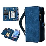 CaseTop Galaxy J7 Wallet Multi Card Holder [ID Slot][Card Slots][Zipper][Hand Grip] Folio PU Leather Cover With Detachable Magnetic Hard Case For Samsung Galaxy J7 J700 (2015) - Coral Blue
