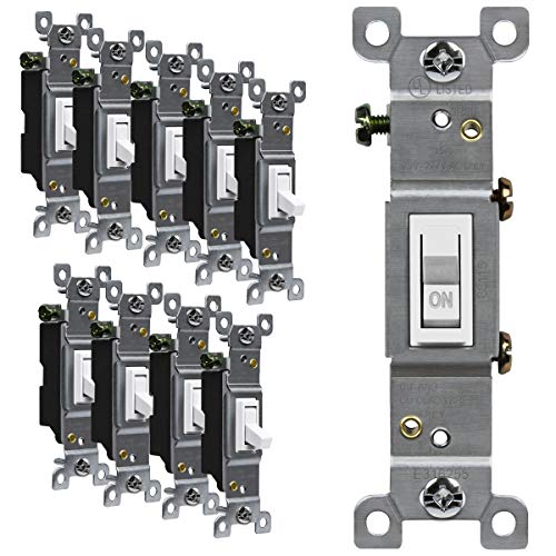 ENERLITES Toggle Light Switch, Single Pole, 15A 120-277V, Grounding Screw, Residential Grade, UL Listed, 88115-W-10PCS, White (10 Pack)