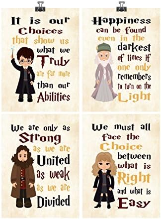 Harry Potter Quotes Set of 4 Nursery Decor Wall Art Prints - Harry Potter, Dumbledore, Hagrid and Hermione- Multiple Sizes