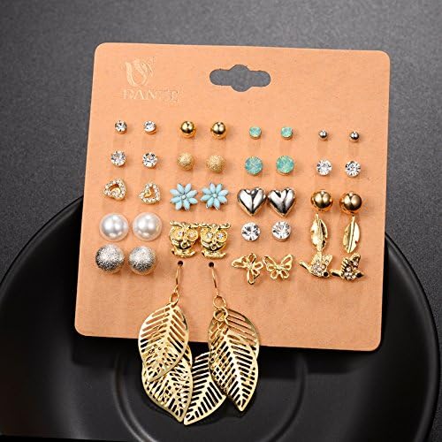 20 Pairs/Pack Alloy Bow knot Pearl Crystal Stud Earrings Piercing Earrings Set for women Elegant Jewelry Fashion Gifts