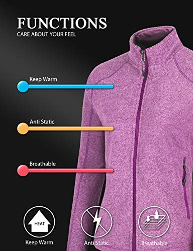 Fastorm Fleece Jacket Womens Full Zip Up Lightweight Solid Polar Fleece Performance Sweatshirts Outdoor Purple S