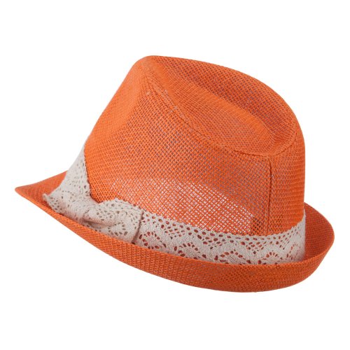 Lace Band Paper Straw Fedora - Orange OSFM