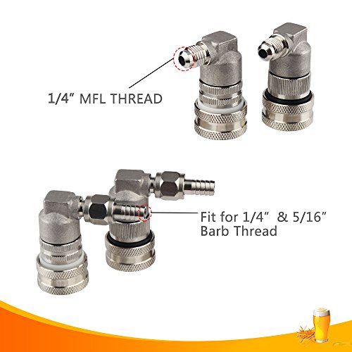 OneBom Ball Lock Disconnect, Stainless Steel Ball Lock Gas & Liquid, 1/4'' MFL Thread Update for Corny Keg (Stainless Steel)