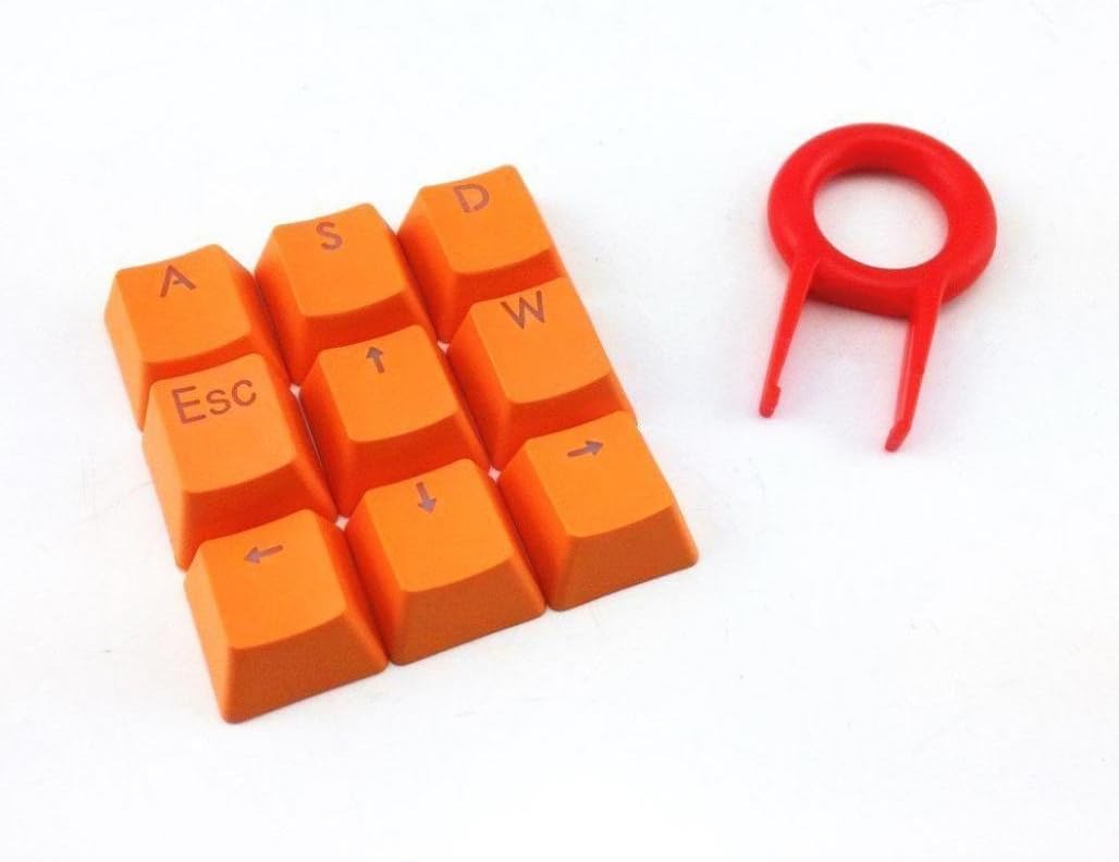 Double Shot PBT Keycaps Set - 9 Translucent Backlit Keycaps for Mechanical Keyboards (Cherry mx switches) with Puller (Orange)