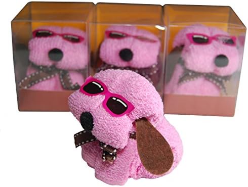 Puppy-shaped Cotton Face/Hand Towels/Washcloths Gift Package (Pink, 12"x12") 4-pack