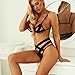 Women's Sexy Chemise Lingerie Set, Ladies 2 Piece Backless Hollow Out Bodysuits Bandag Babydoll Thong Underwear Nightwear (M, Black)