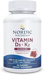 Nordic Naturals Vitamin D3 + K2 Gummies, Pomegranate - 60 Gummies - 1000 IU Vitamin D3 + 45 mcg K2 - Great Taste - Bone Healt