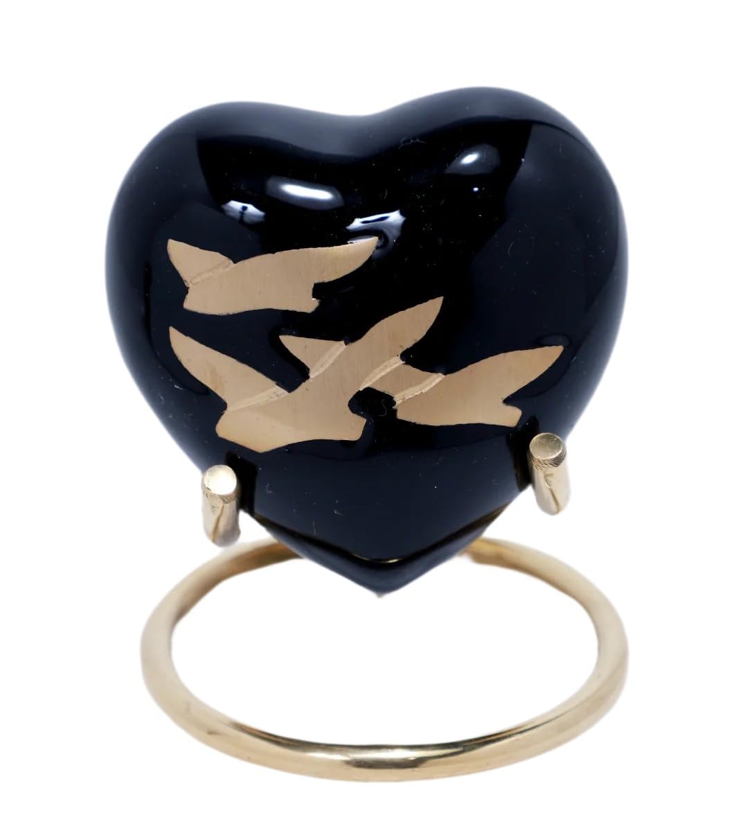 Royal Rapture Urn for Ashes Funeral Memorial Cremation Keepsake Love Urns Decorative Brass Heart with Stand (Black Bird, 3") RHM03-13 — image 1