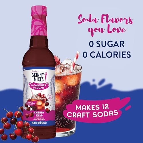 JORDAN’S SKINNY MIXES SUGAR FREE SYRUP, CHERRY COLA FLAVOR, FRUIT FLAVORED WATER ENHANCER, DRINK MIX FOR ICED TEA, LEMONADE, DRINKS, LOW CALORIE WATER FLAVORING, DAIRY & GLUTEN FREE KOSHER, 25.4 FL OZ
