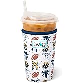 Swig Life Medium Iced Cup Coolie, Standard 22oz Iced Coffee Cup Insulator Sleeve with Handle, Neoprene Insulated Coolie Keeps Drinks Cold (We've Got Spirit Navy + Yellow)
