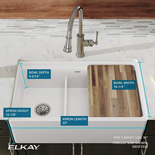 Elkay SWUF3320WH Fireclay 60/40 Double Bowl Farmhouse Sink with Aqua Divide, White Pricepulse