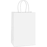 BagDream Gift Bags 100Pcs 5.25x3x8 Small Kraft Paper Gift Bags with Handles Bulk, White Paper Sacks for Wedding Birthday Party favor, Retail, Merchandise, Small Grocery
