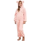 Girl's Fleece Pajama Sets Cute Plush 2-Piece Winter Warm Loungewear Pants Sets with Ears