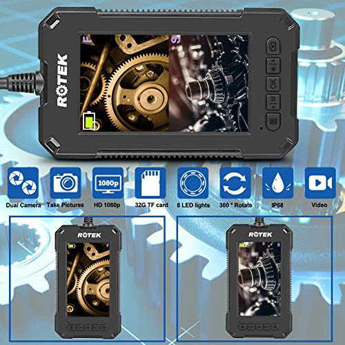 ROTEK Endoscope,Split Screen Borescope,4.3" IPS Dual Lens Snake Camera