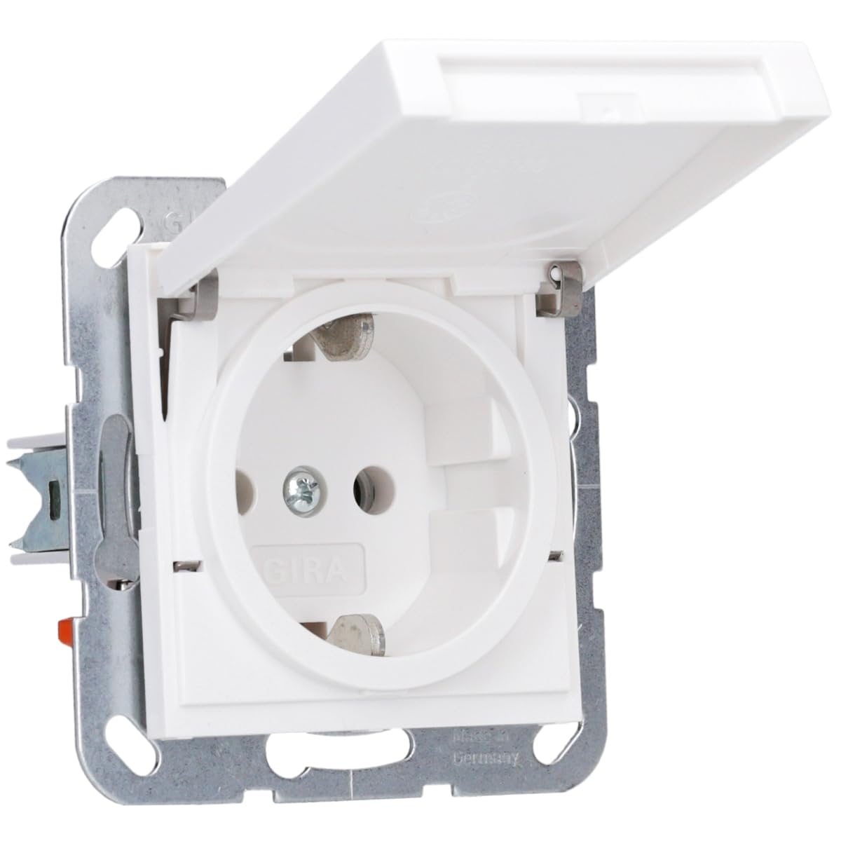 GIRA 445427 Schuko Socket with Hinged Lid System 55 Pure White Satin Finish