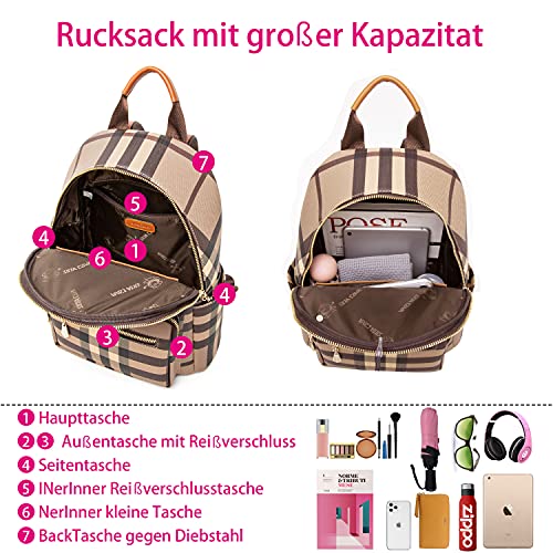 EZOLY Sac à Dos Femmes Cuir Elegant, Grande Capacité Femme Sac à Dos College Fille, Anti-vol, Ordinateur Portable, Voyage Sacs à Dos Loisir Pour Femme, Marron