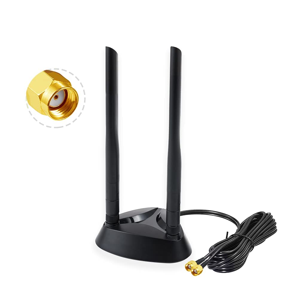 Vecys WiFi Antenna 2.4G / 5.8G Dual Frequency Antennas Signal Magnetic Base 6dBi RP-SMA Adapter External Antenna 1.2M Cable 3.9ft for Wifi Wireless