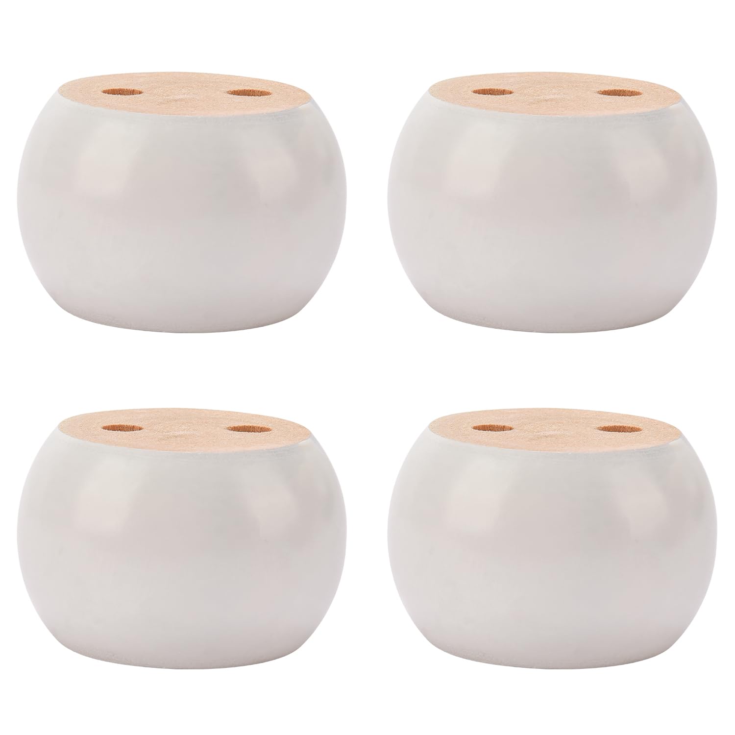 TCHOSUZ 2 inch / 5cm Wooden Furniture Legs, Pack of 4 White Solid Wood Turned DIY Replacement Bun Feet with M8 Hanger Bolts & T-Nuts or Sofa Couch Cabinet Recliner Ottoman Riser
