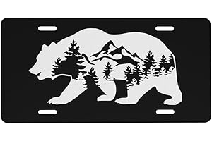 PUIBUN Bear Mountains Car Front License Plate Cover Personalise License Plate Cover Rust-Proof Metal Car Plates Tag Novelty Vanity Tag Decorative 4 Holes Men Women Gifts