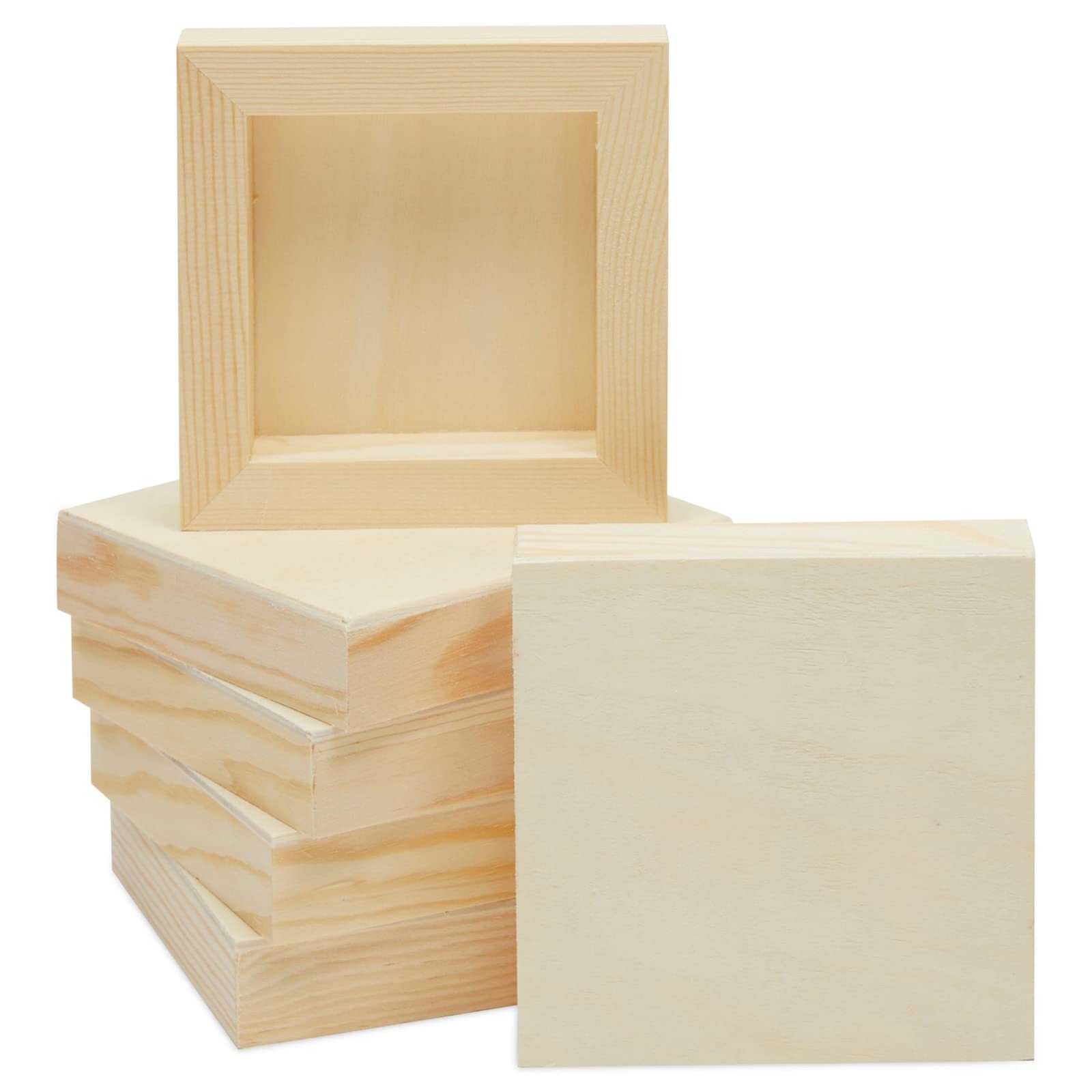 6-Pack of Natural Unfinished Wooden Paint Panel Boards, 10.2 x 10.2 cm