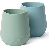 Seposeve Silicone Baby Cups for 6-12 Months, 12-24 Months, Pack of 2 Tiny Open Training Silicone Cup for Toddler, Baby Mouth-Like Design, with Capacity Markings, Green Blue