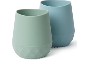 Seposeve Silicone Baby Cups for 6-12 Months, 12-24 Months, Pack of 2 Tiny Open Training Silicone Cup for Toddler, Baby Mouth-Like Design, with Capacity Markings, Green Blue