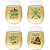 Set of 4 Shatterproof Designer 16 oz Plastic Wine Glasses MADE in the USA (TAKE A HIKE)