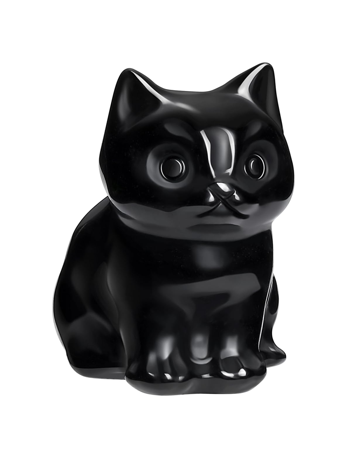 CrystalTears Black Obsidian Healing Crystal Cat Figurine - Carved Gemstone Cute Stone Cat Statue Ornament for Home Office Desk Decor, Lucky Cats Gifts for Women Men Christmas, 1.5”