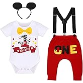 IMEKIS Toddler Boys Mouse 2nd Birthday Outfit Bowtie Romper Long Pants Headband Fall Winter Cake Smash Clothes