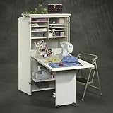 Sauder Harbor View Craft and Sewing Armoire with Table, Antiqued White finish