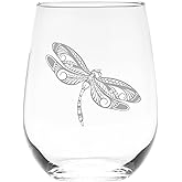 C M Dragonfly Stemless Wine Glass, 17 oz - Dragonfly Themed Gift for Men and Women