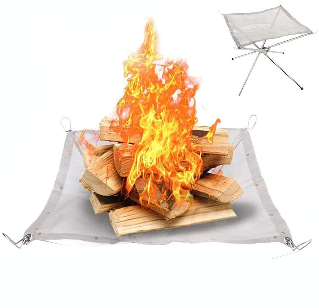 YEASQGS Portable Outdoor Camping Fire Pit Mesh Foldable Stainless Steel Mesh for Camping Backyard Garden (55.9 x 55.9 cm Mesh, Silver)
