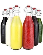 Swing Top Glass Bottles with Caps Airtight Lid & Leak Proof Stopper – Clear [1 Liter / 33 fl. oz.]