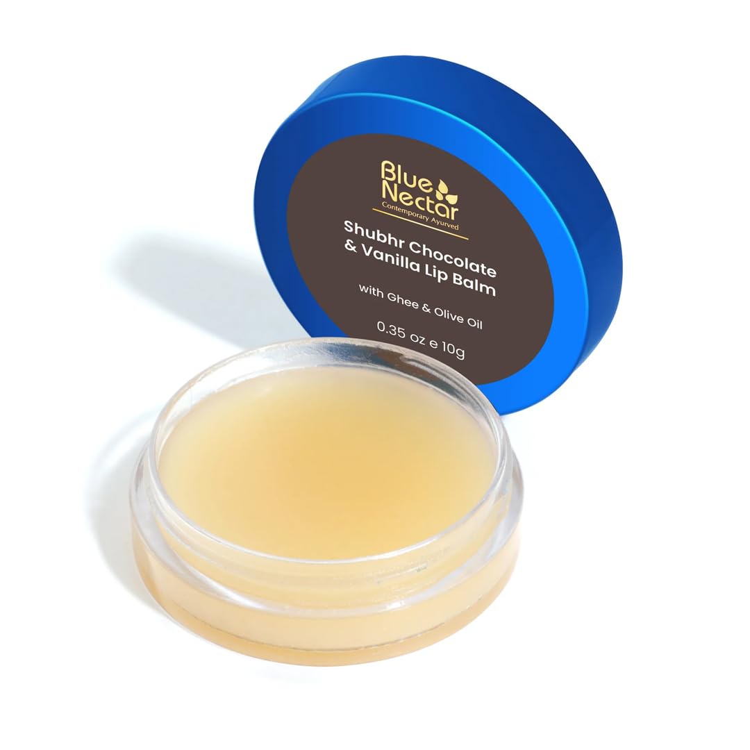 Blue Nectar Shubhr Chocolate And Vanilla Lightening Lip Balm & Gloss with Ghee for dry chapped lips |100% Ayurvedic|Paraben & Sulphate Free| (10 gm 10 Herbs)