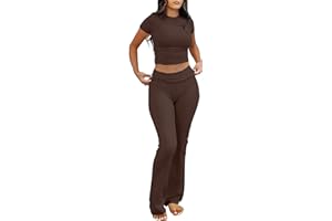 ANRABESS Lounge Sets for Women 2 Piece Foldover Yoga Flare Leggings Pants Crop Tops Casual Y2K Outfits Matching Tracksuit Set