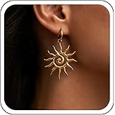 Sttiafay Sun Hoop Dangle Earrings Gold Large Sunburst Earrings Vintage Big Spiral Sun Earring Statement Sunburst Drop Earring Jewelry for Women